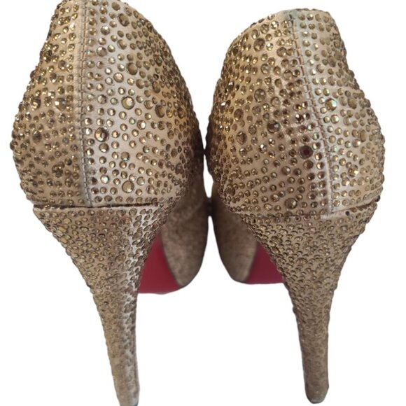 Authentic Christian Louboutin Gold Strass Daffodile Crystals Platform Heels 36/6 - Picture 9 of 14